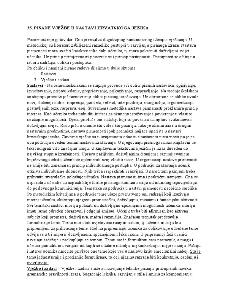 Diktati U Nastavi Hrvatskoga Jezika | PDF