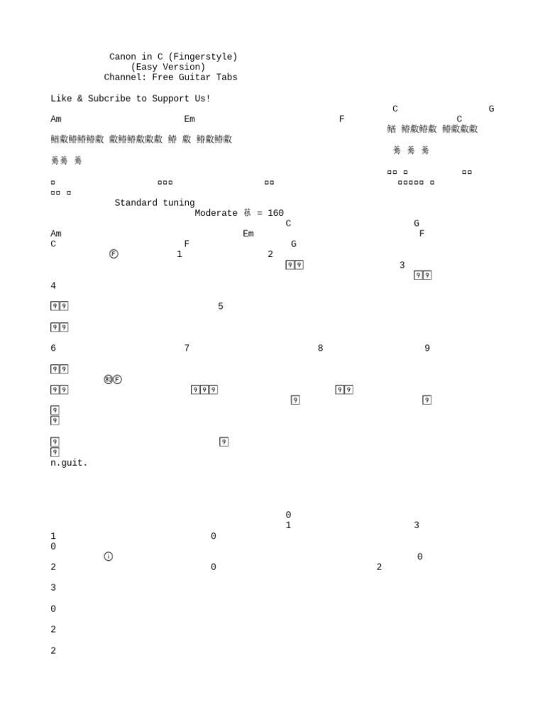 Canon in C Fingerstyle Tab | PDF | Irish Musical Instruments | Chordophones
