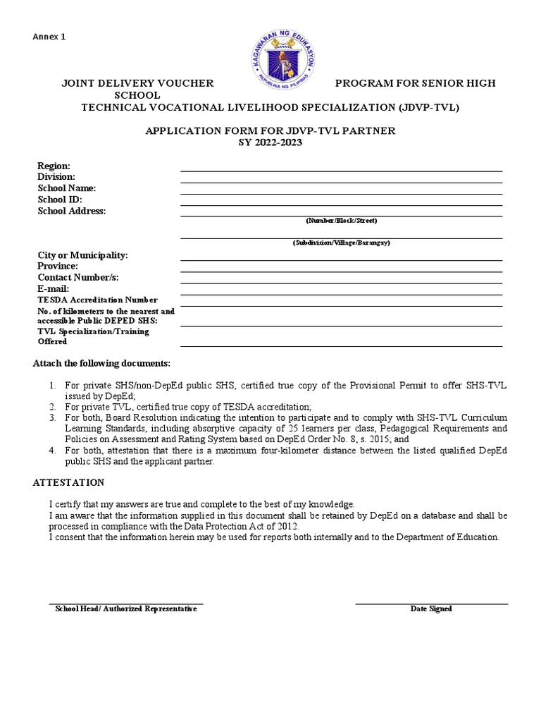 Annex 1 application form for jdvp tvl partner pdf