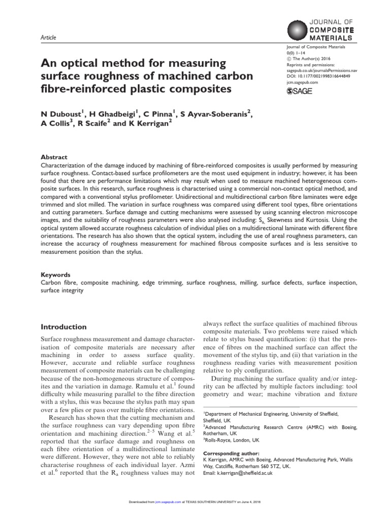 An Optical Method For Measuring Surface Roughness of Machined Carbon