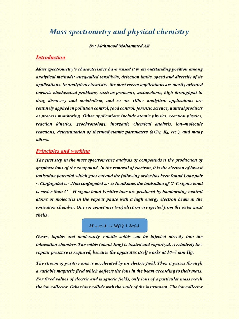 Mass Spectrometry and Physical Chemistry PDF Mass Spectrometry