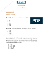 Lista 2 - Exercícios (Sistema Binário)