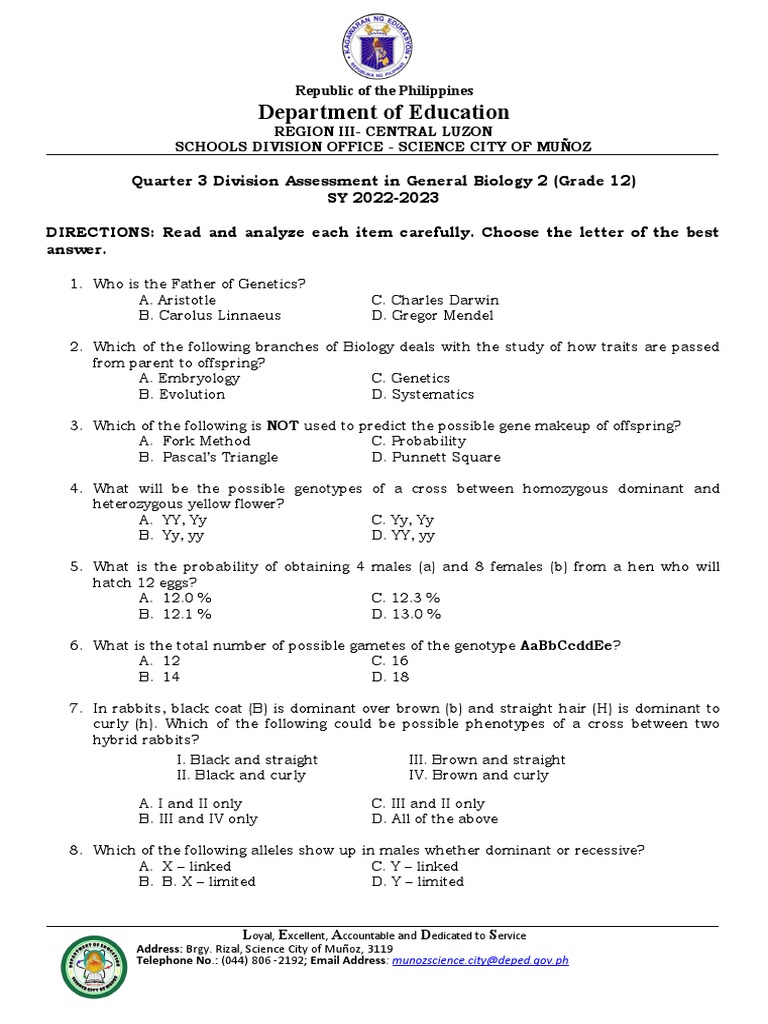 REVISED GENERAL BIOLOGY 2 G12 Test Questions.docx PDF Plasmid