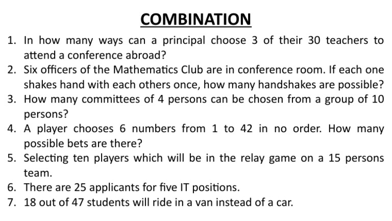 Combinatorial Problems and Solutions | PDF | Sports & Recreation ...