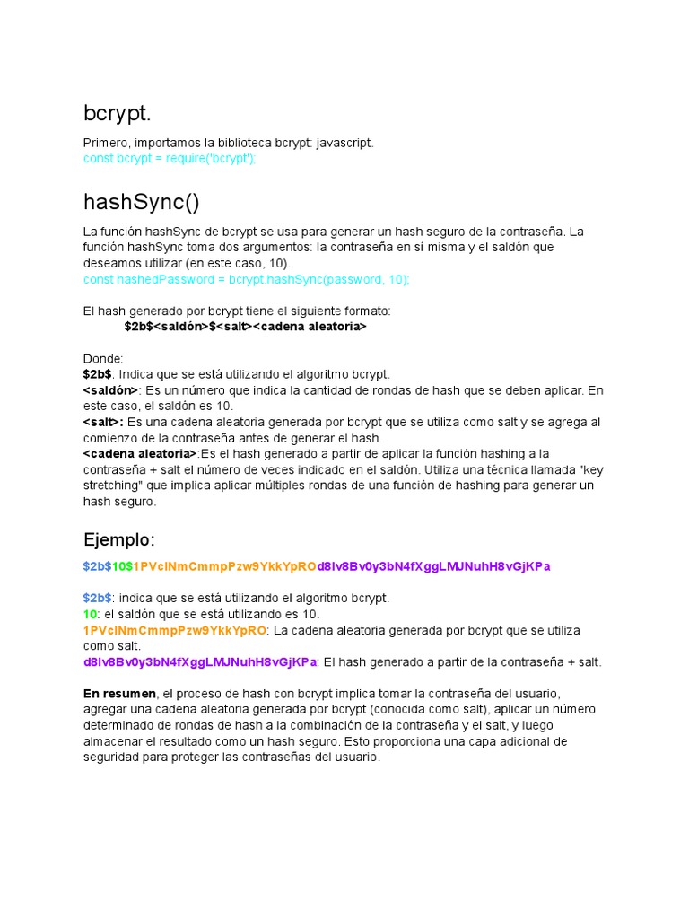 Bcrypt hashsync comparesync pdf contrase a bases de datos