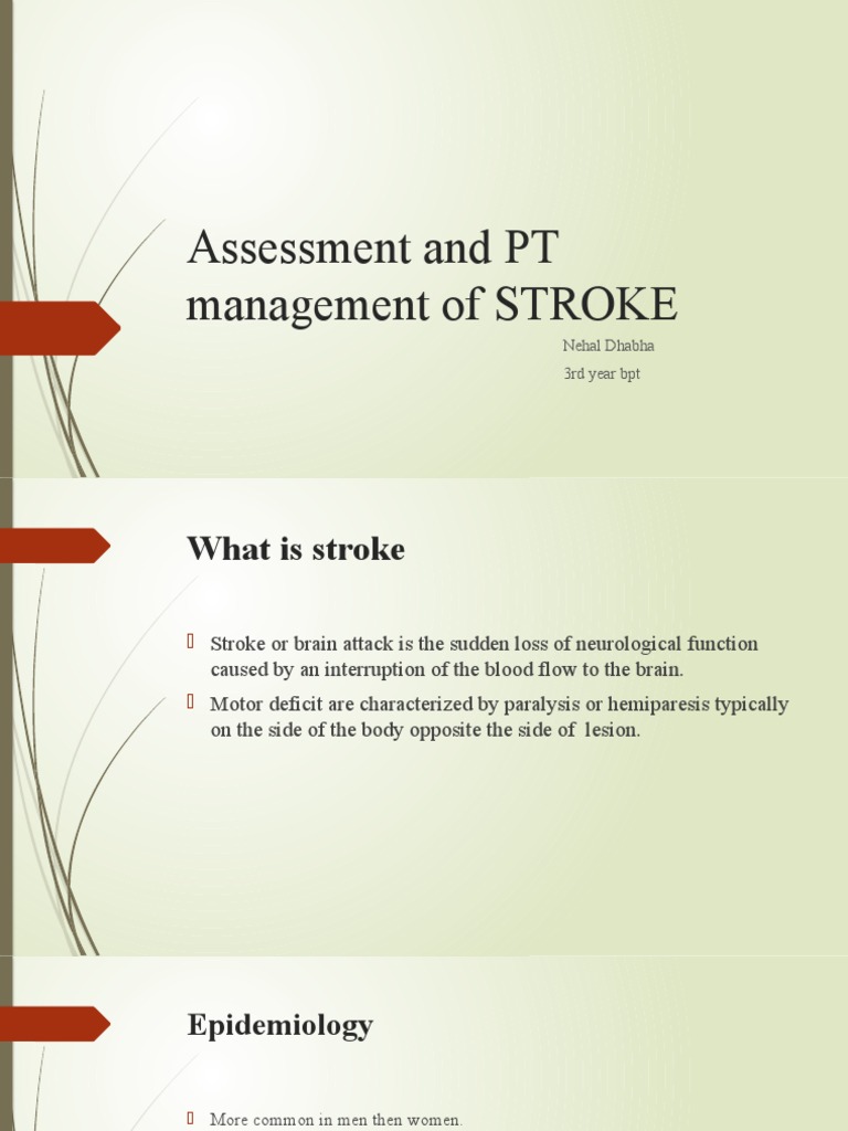 Stroke Assessment and Physiotherapy Guide | PDF | Stroke | Thrombosis