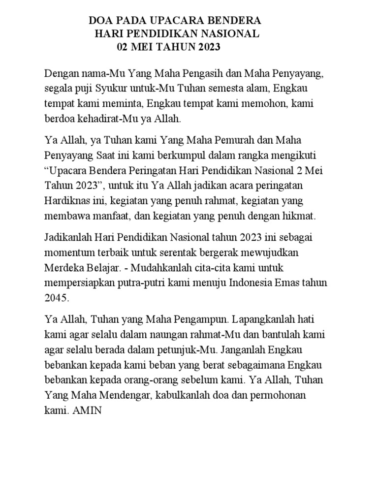 Contoh Doa Pada Upacara Bendera Pdf