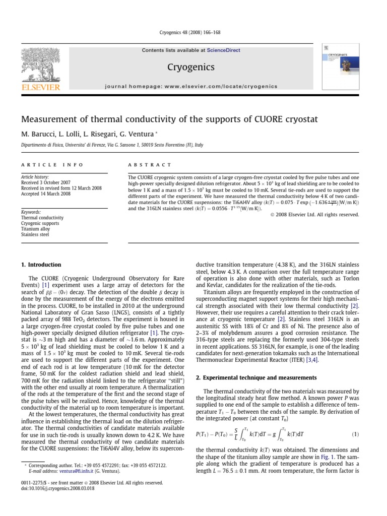 Measurement of Thermal Conductivity of The Supports of CUORE Cryostat ...