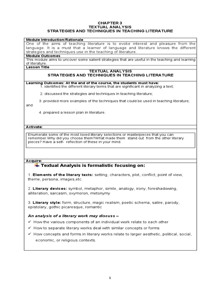 Module 3 Eng 107 Teaching and Assessment of LIT | PDF | Metaphor | Irony