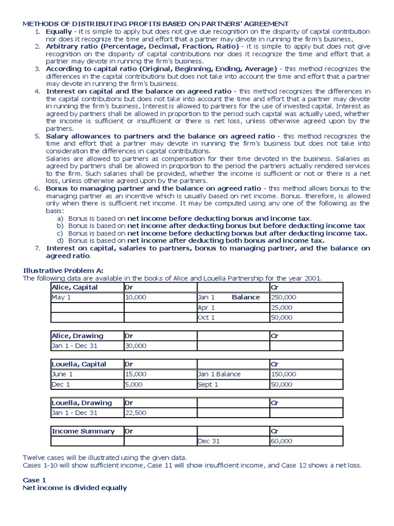 Profit Distribution Methods in Partnerships | PDF | Debits And Credits ...