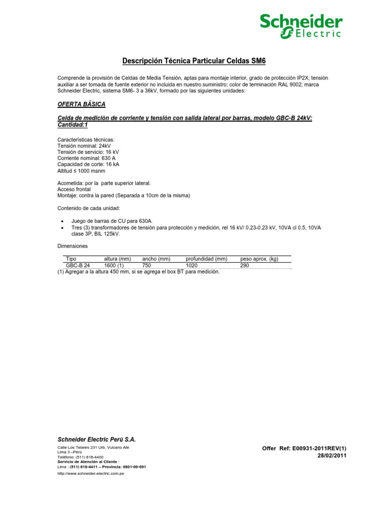 Celdas de Media Tensión SM6 de Schneider | PDF | Tecnología