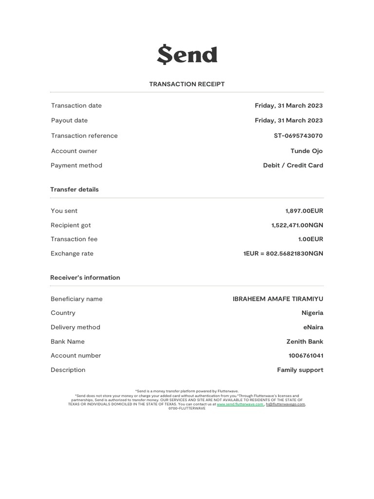 Receipt ST 0695743070 1 PDF Wire Transfer Debit Card