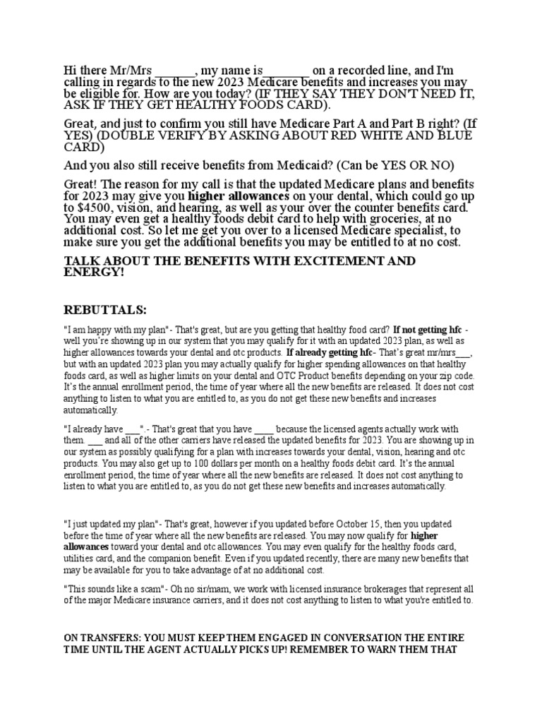 Medicare AEP 2023 Call Script | PDF | Medicare (United States) | Public ...