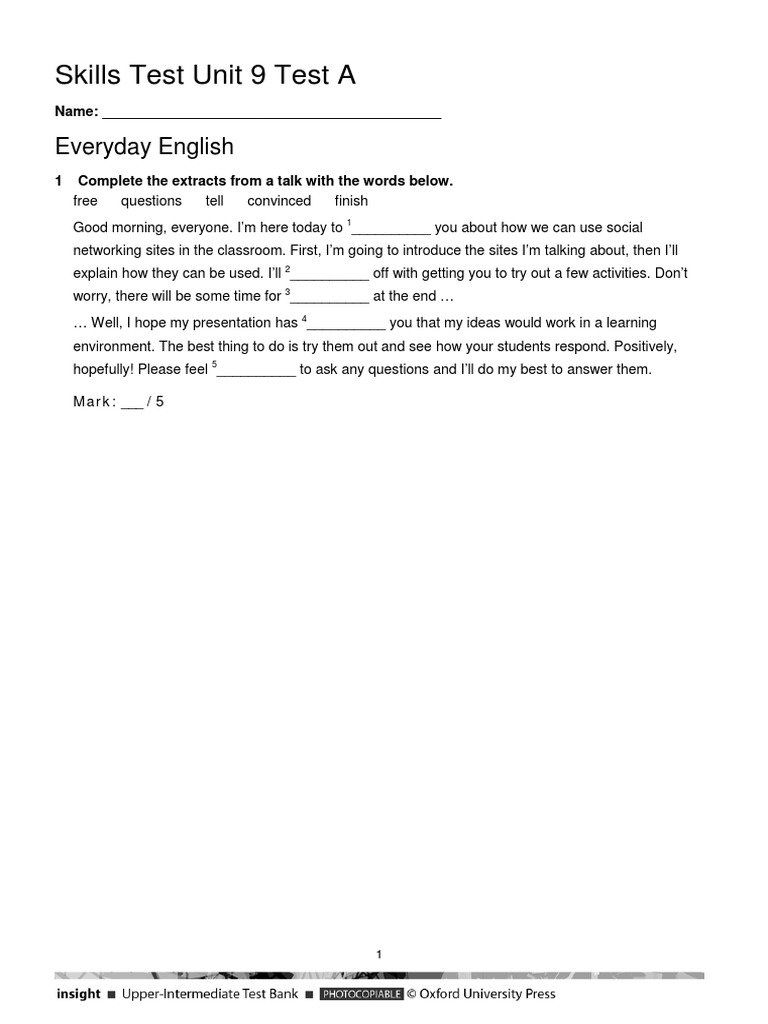 Skills Test Unit 9 Test A PDF | PDF