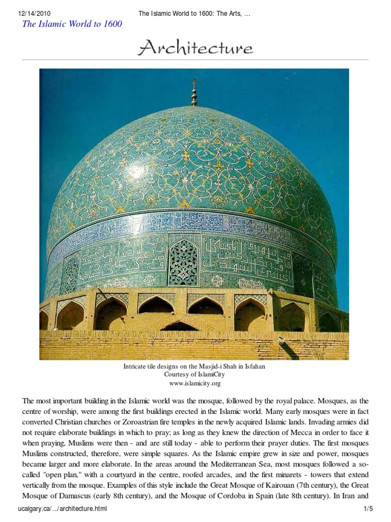 Islamic Architecture Before 1600 | PDF | Mosque | Dome