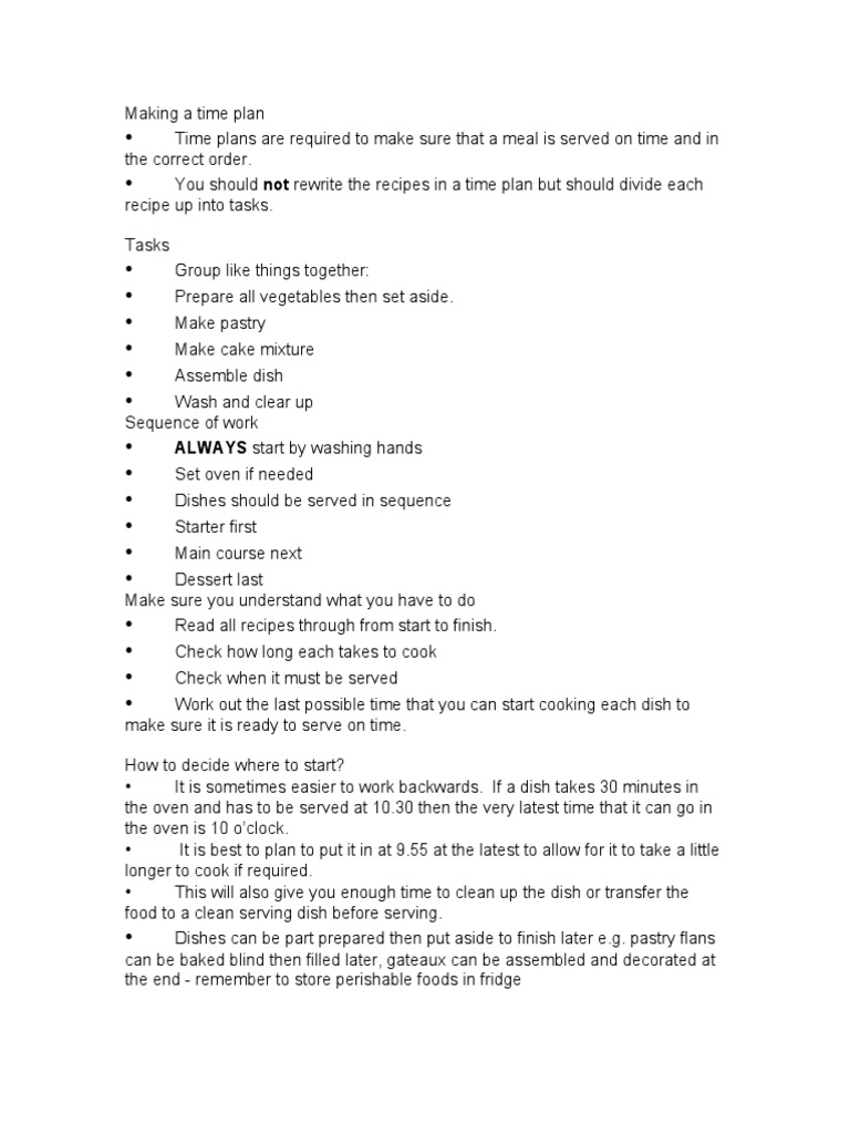 Cooking Time Plan Guide | PDF