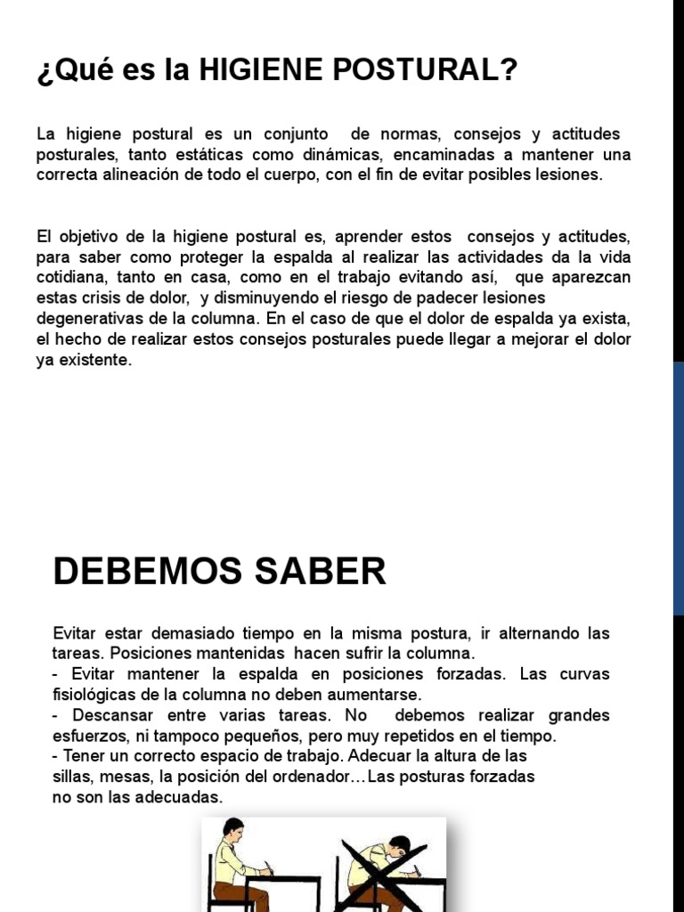 Normas de Higiene Postural | PDF | Relaciones personales, crianza y ...