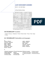 1A2 VOCABULARY Worksheets Answer Key