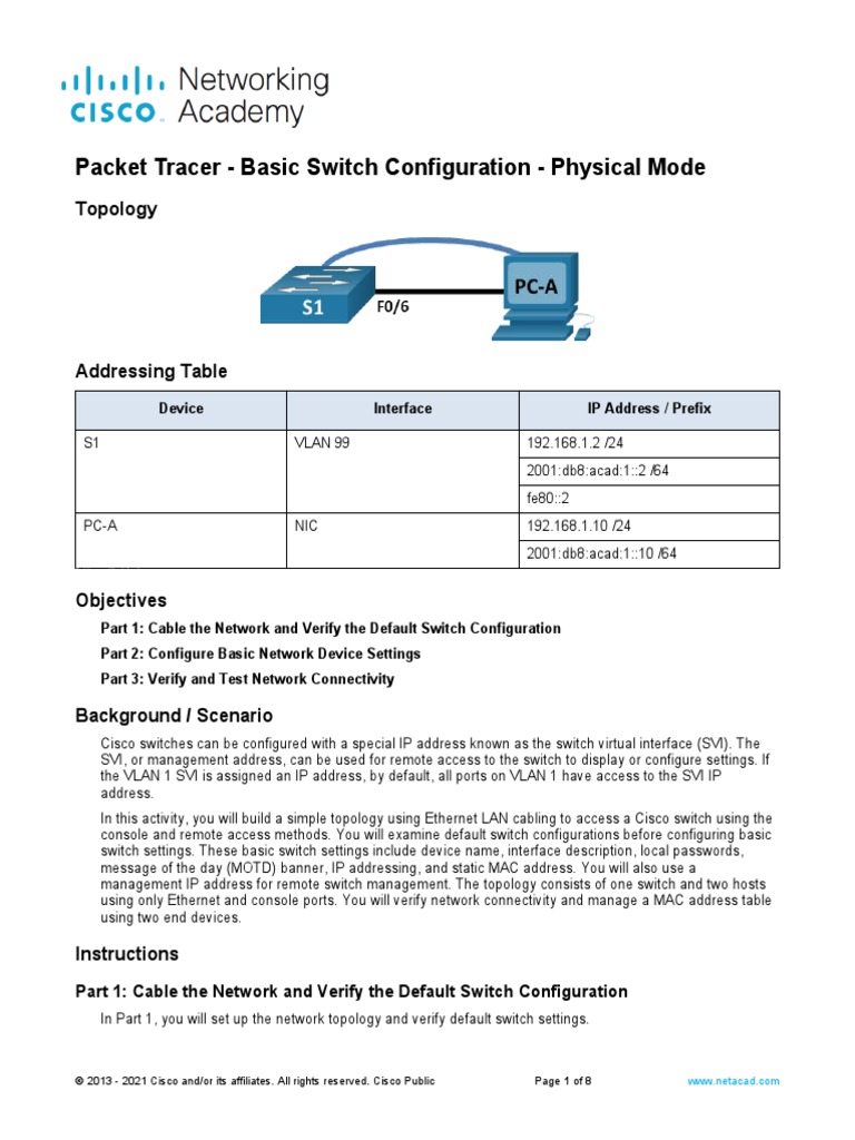 1 1 7 packet tracer basic switch configuration physical mode pdf