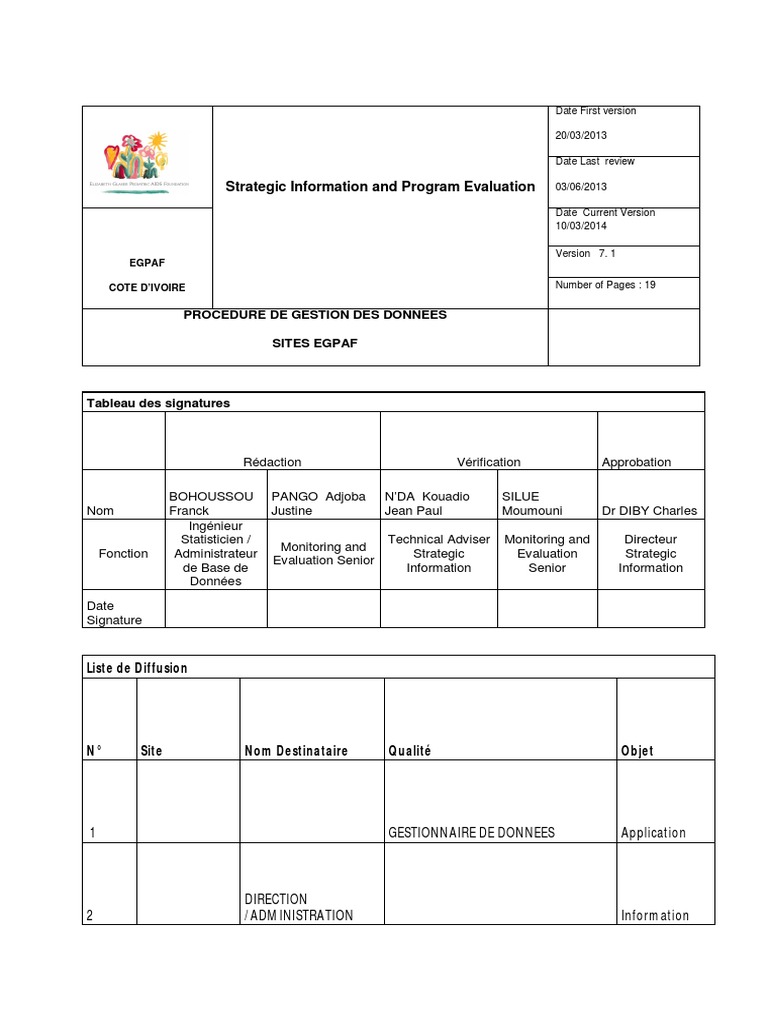 Procédure de Gestion des Données EGPAF | PDF | Sauvegarde (informatique ...