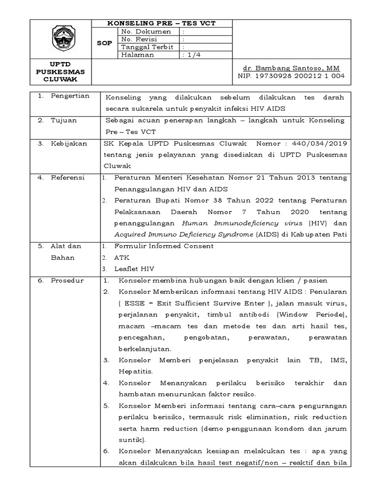 SOP Konseling Pre-Test HIV | PDF