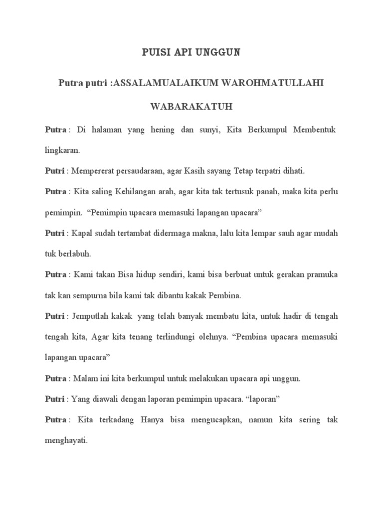 Puisi Upacara Api Unggun Pramuka | PDF | Pengembangan Diri | Puisi