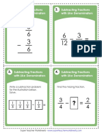 Student Copy Subtracting Fractions With Like Denominators Task Cards PDF