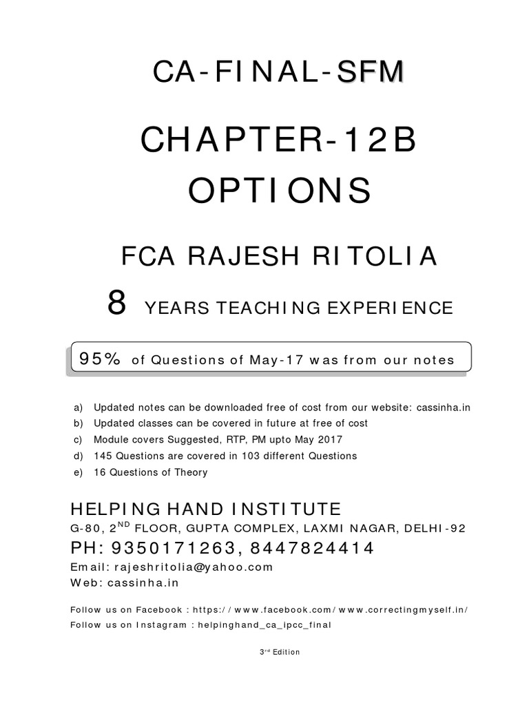 CA Final Options Chapter Notes | PDF | Option (Finance) | Put Option