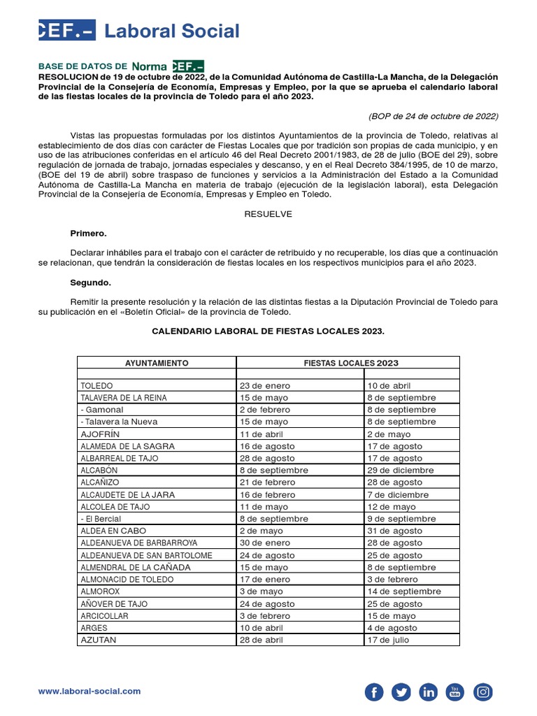 Fiestas Locales Toledo 2023 PDF