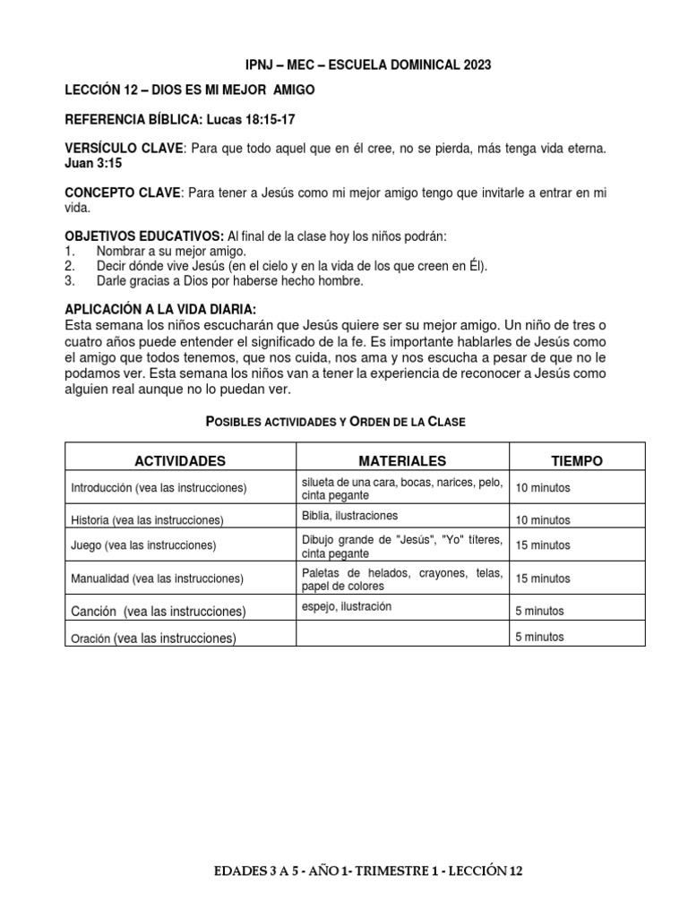 Leccion 12 Dios Es Mi Mejor Amigo Pdf