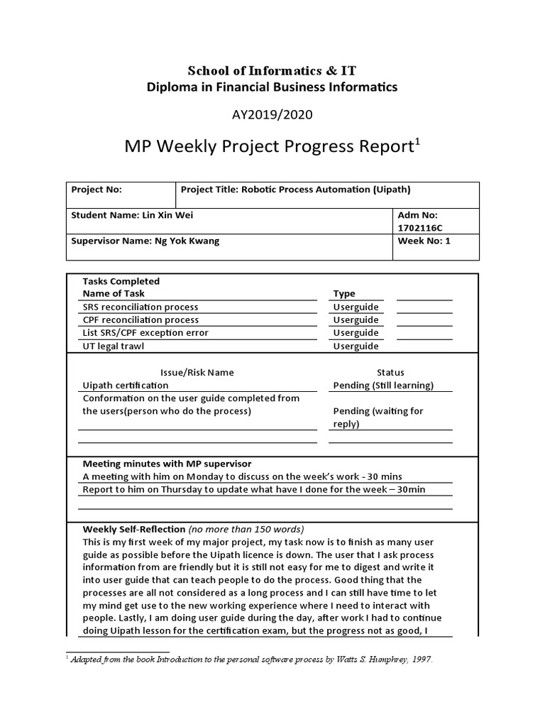 Week 1 Progress Report: RPA Project | PDF | Computer Engineering ...
