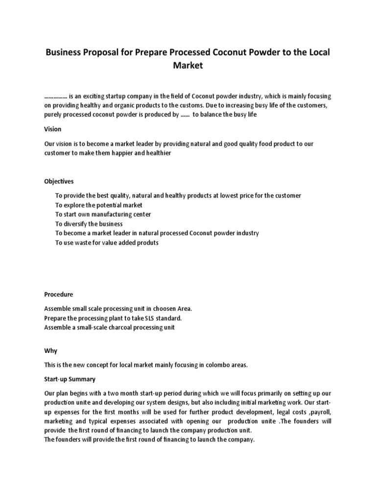 Business Proposal For Prepare Dehydrated Coconut To The Local Market