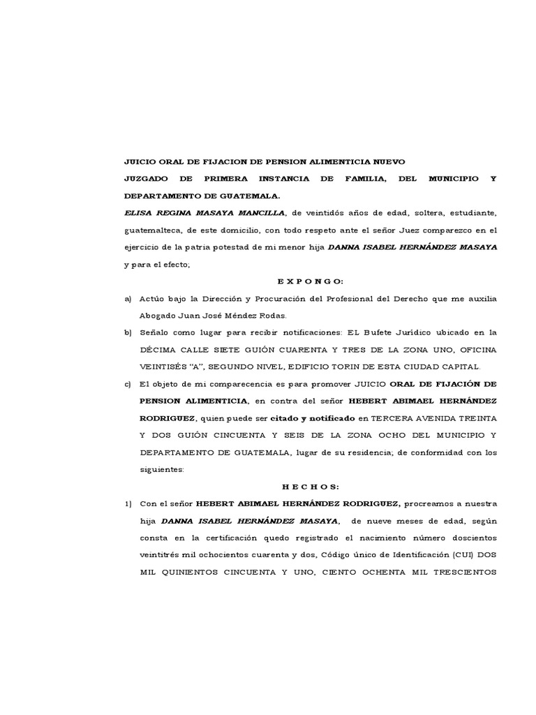Oral de Alimentos ELISA | PDF | Pensión alimenticia | Guatemala