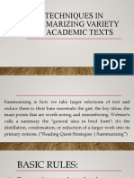 Techniques in Summarizing Variety of Academic Texts