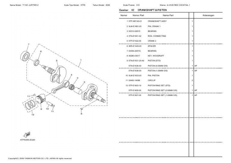 T110C Jupiter Z Crankshaft & Piston | PDF | Piston | Vehicle Technology