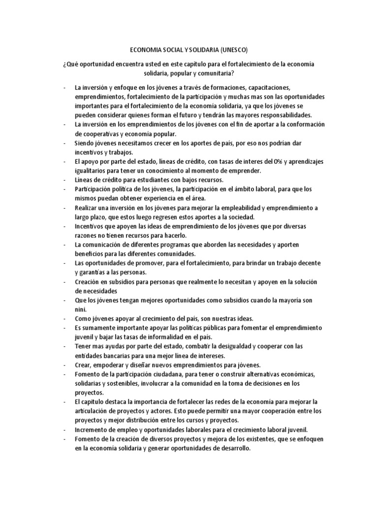 Economia Social Y Solidaria Unesco Pdf Iniciativa Empresarial