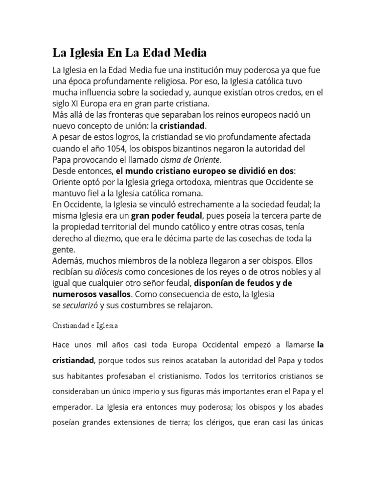 La Iglesia en La Edad Media | PDF | Iglesia Católica | Edades medias