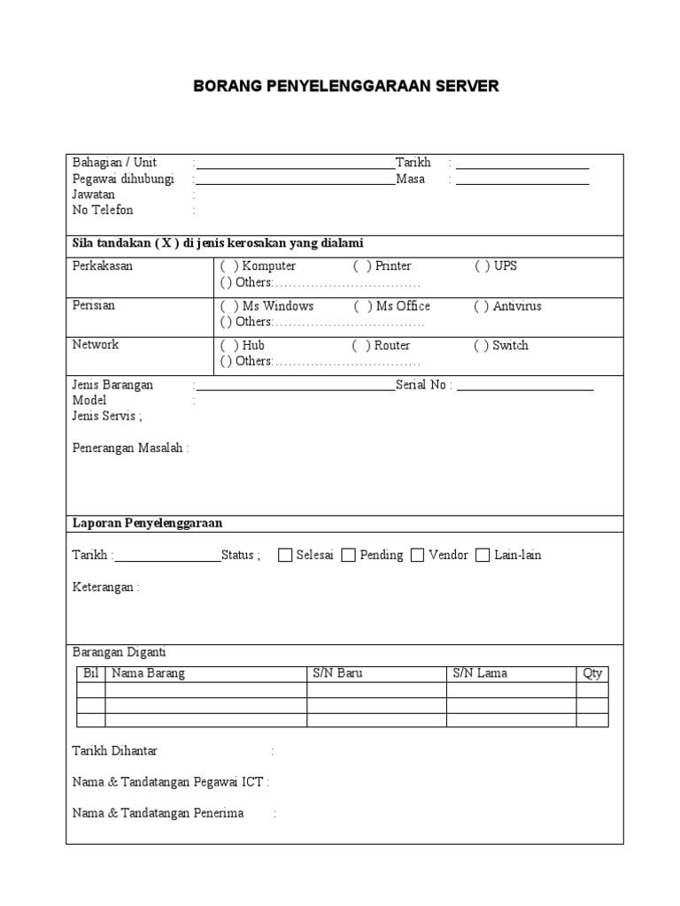 Borang Penyelenggaraan Komputer | PDF