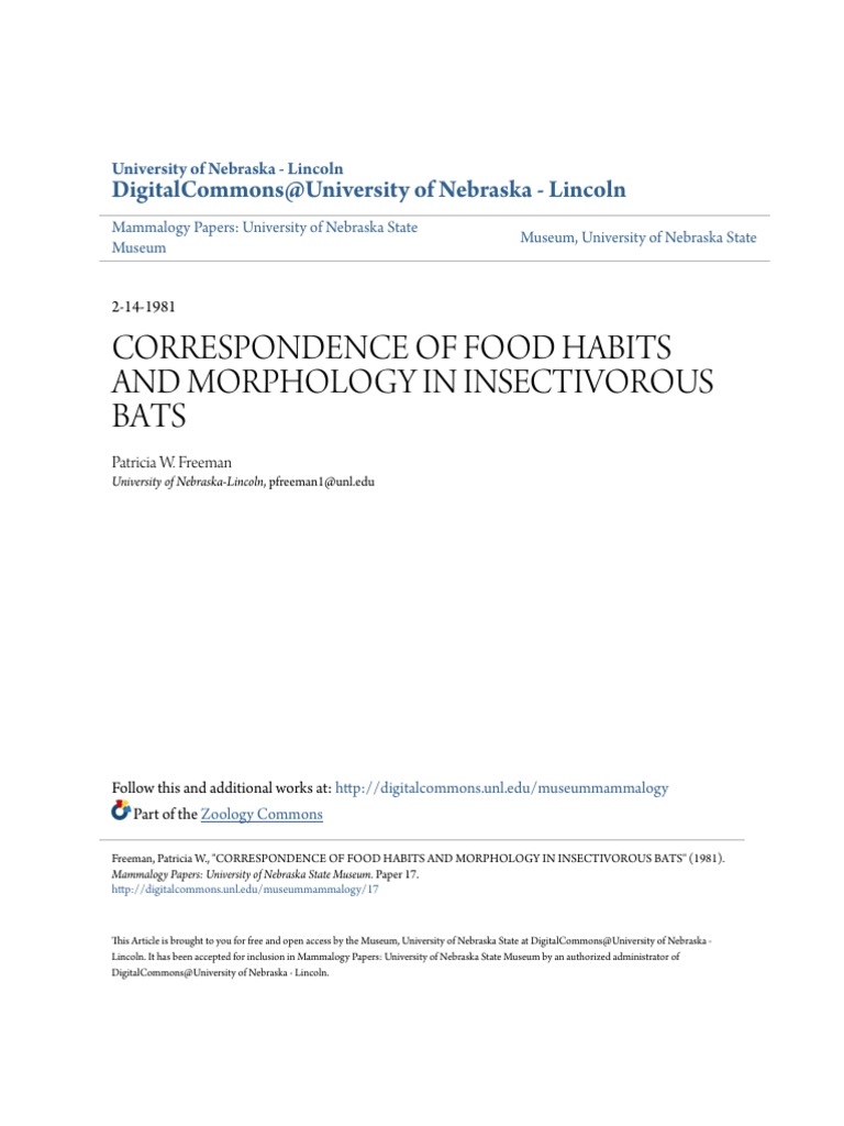 Freeman. 1981. Correspondence of Food Habits and Morphology in