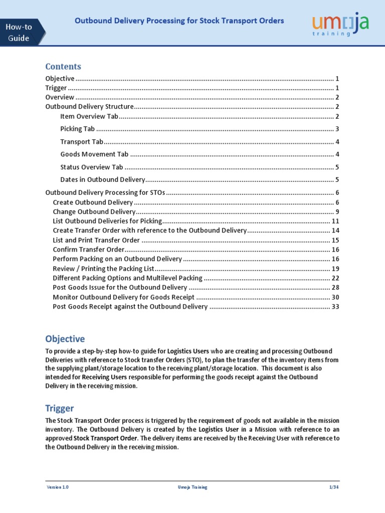 Umoja Job Aid Outbound Delivery Processing For Stos v1.1 PDF