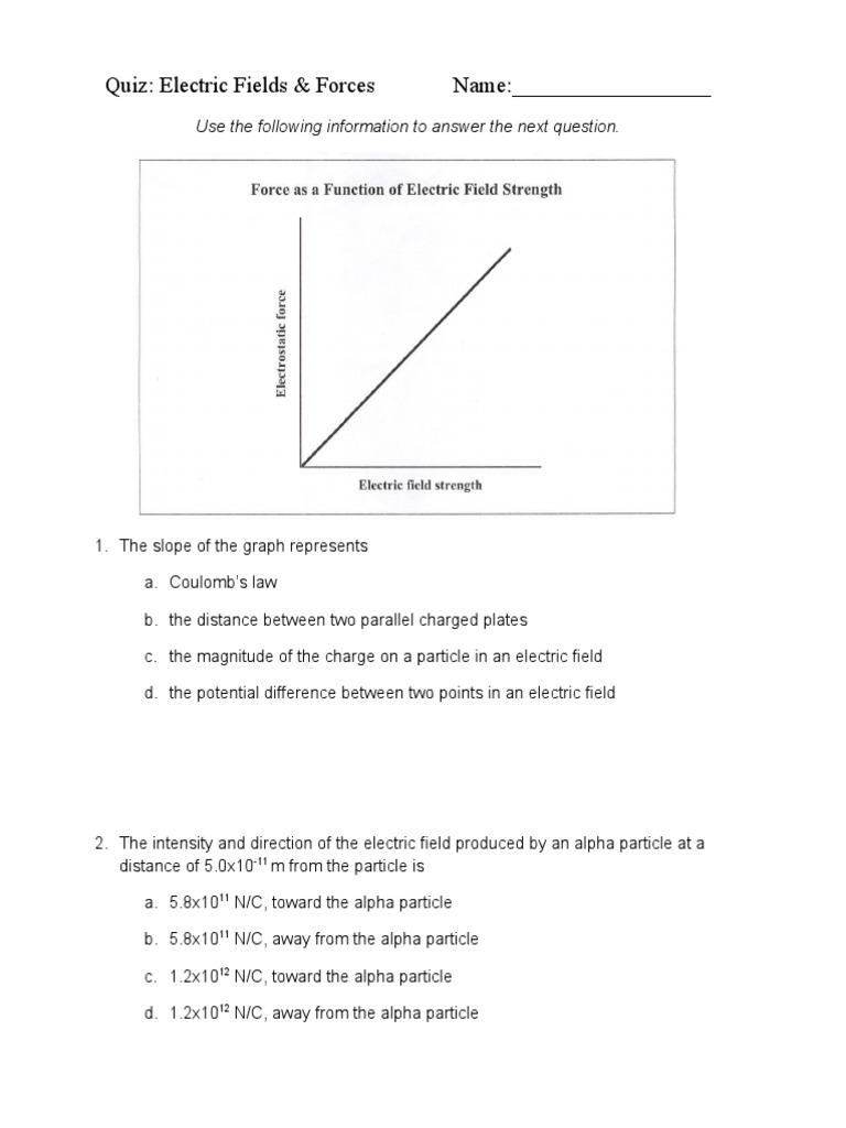 Quiz Electric Fields Pdf Science Mathematics