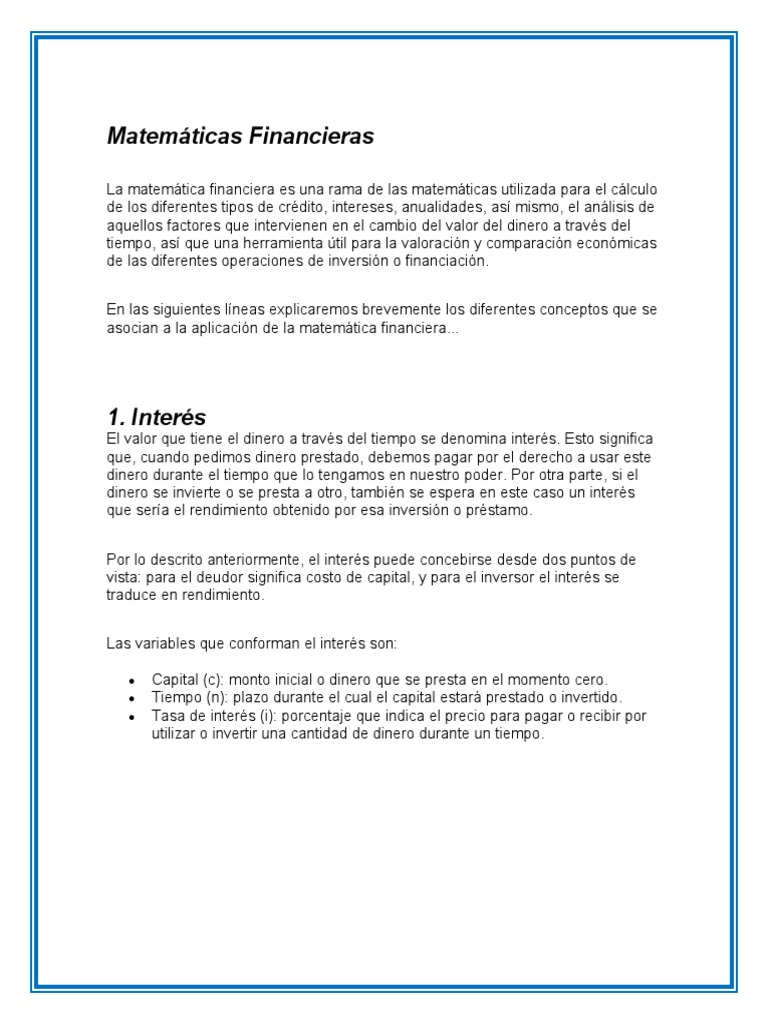 Matemáticas Financieras | PDF | Interés | Finanzas Matemáticas