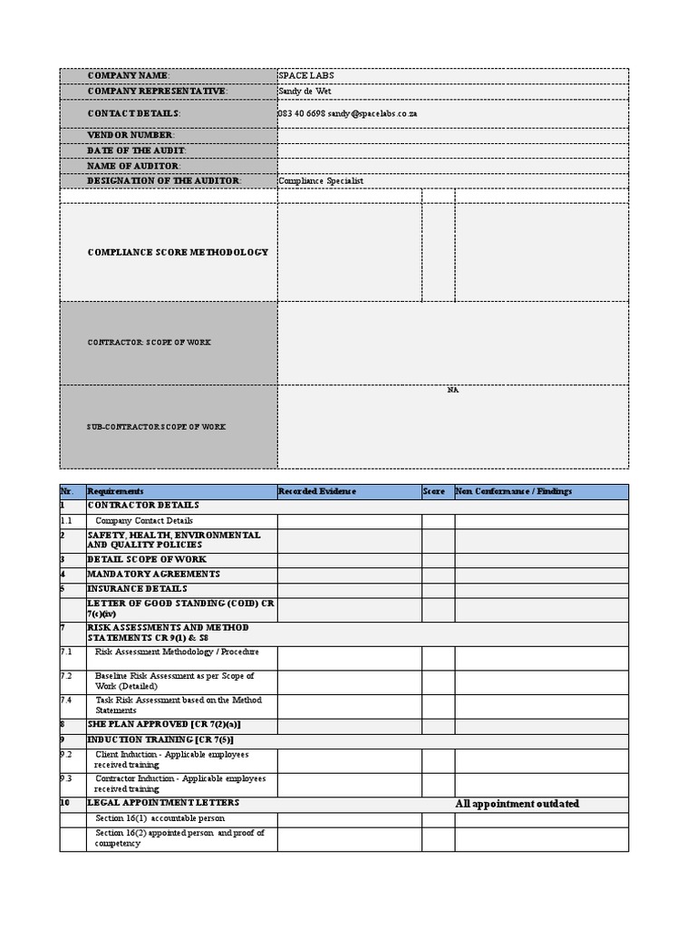 Space Labs Compliance Audit Report | PDF | Audit | Risk Assessment