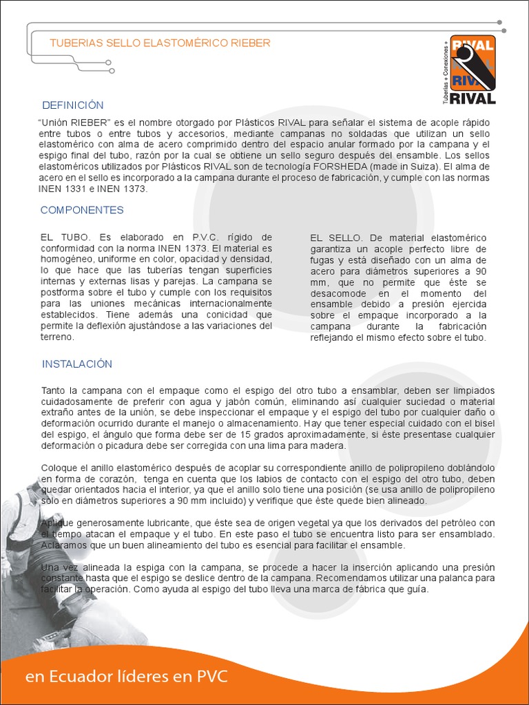 PR PVC SelloElastomericoRieber | PDF | Tubería (transporte de fluidos ...