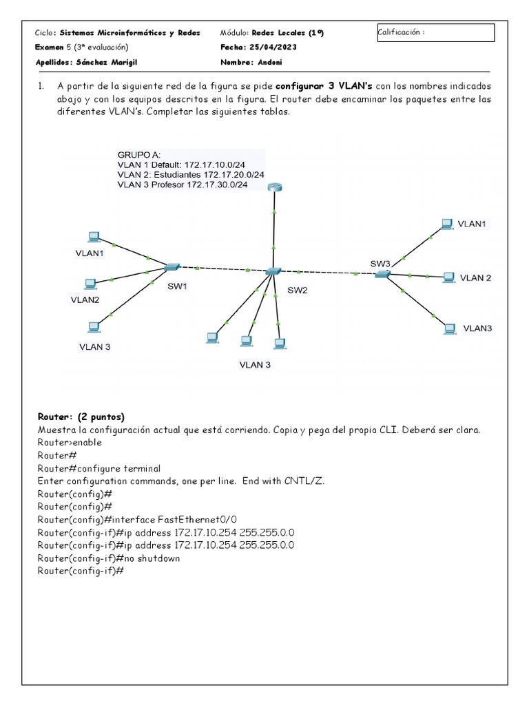 Configuración de VLANs y Router en Redes | PDF | Red de computadoras ...