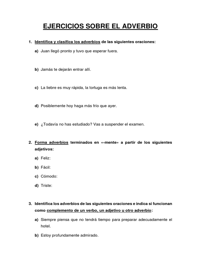 Ejercicios Sobre El Adverbio | PDF | Artes del Lenguaje y Comunicación ...