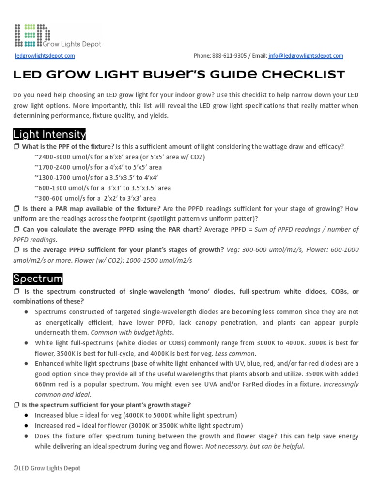 LED Grow Light Buyer S Guide Checklist | PDF | Electromagnetic Spectrum ...