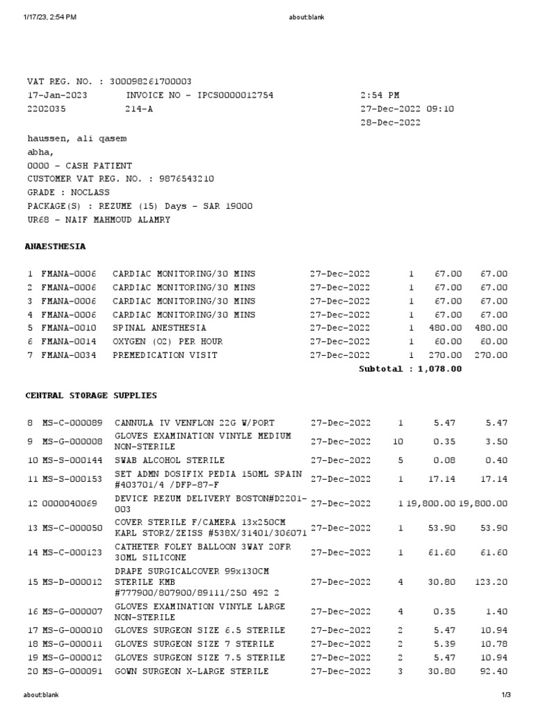 Medical Invoice for Services and Supplies | PDF | Intravenous Therapy ...