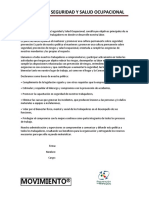 Politica de Seguridad y Salud en El Trabajo MOVIMIENTO