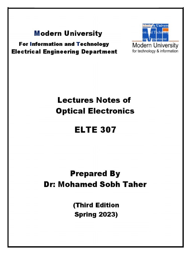 ELTE 307 Optical Electronics PDF PDF Band Gap Light